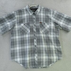Orvis Shirt Mens 2XL Gray Black Plaid Short Sleeve Button Up Pocket